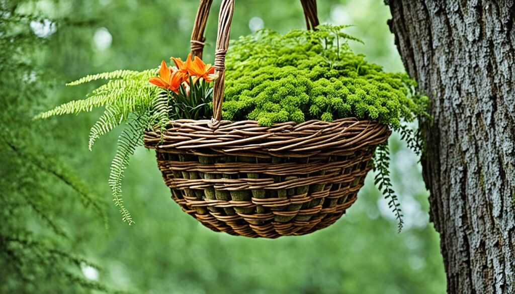 hanging wooden basket garden